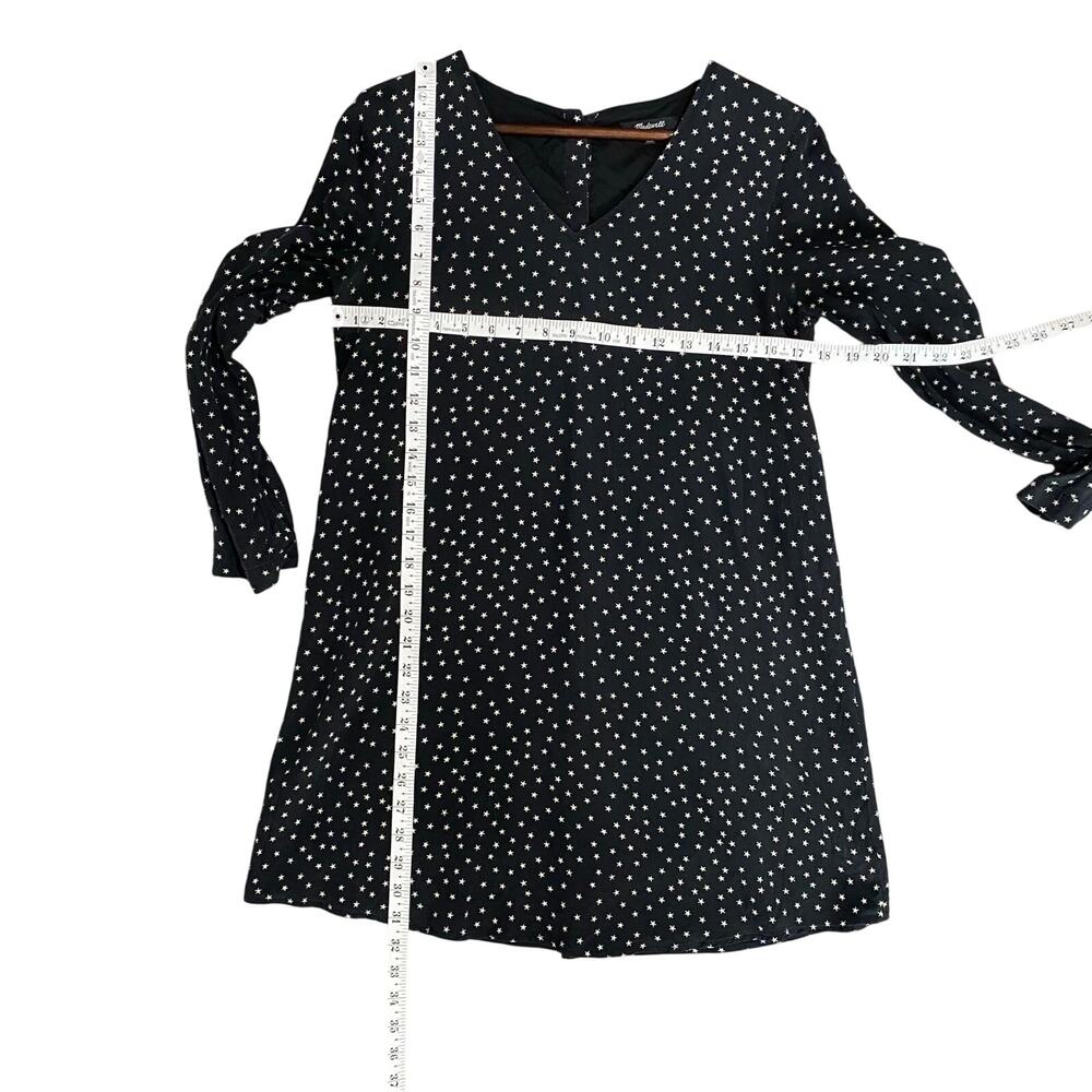 Madewell 100% Silk Black Star Print Mini Dress Long Sleeve Button Back S - Picture 5 of 8